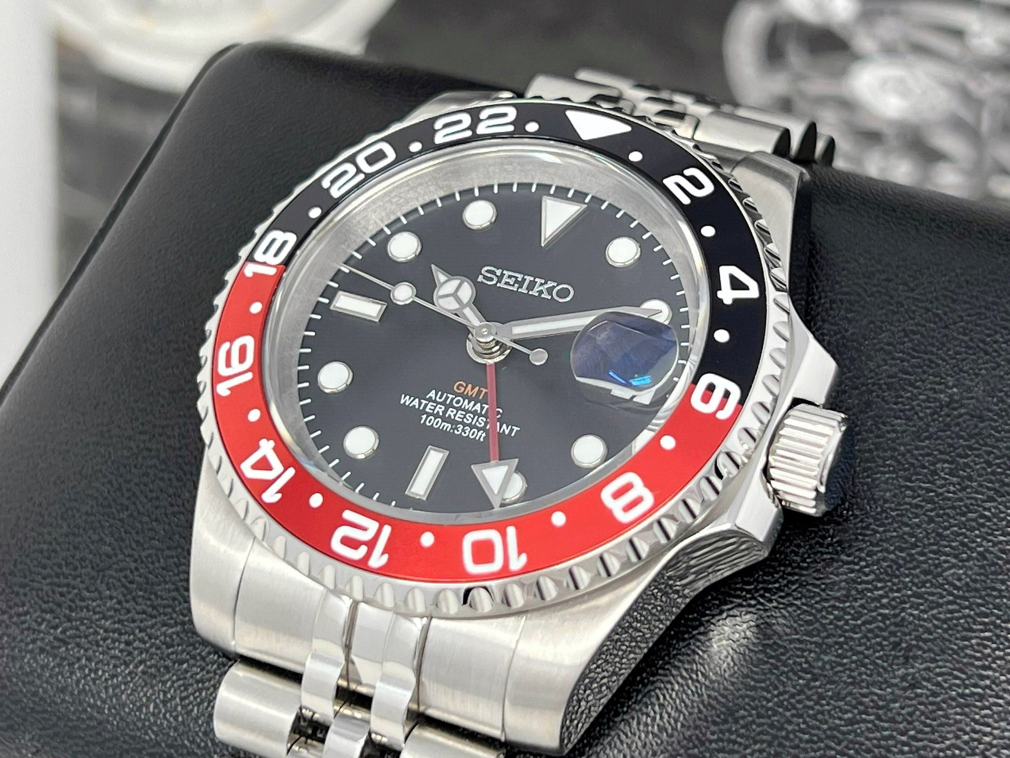 Seiko Coke New 4 Hand GMT 2023 - Black and Red - NH34 movement - 41mm - Dual Two Timezone - Automatic Custom Watch - NH35 NH36 - Watch Mod