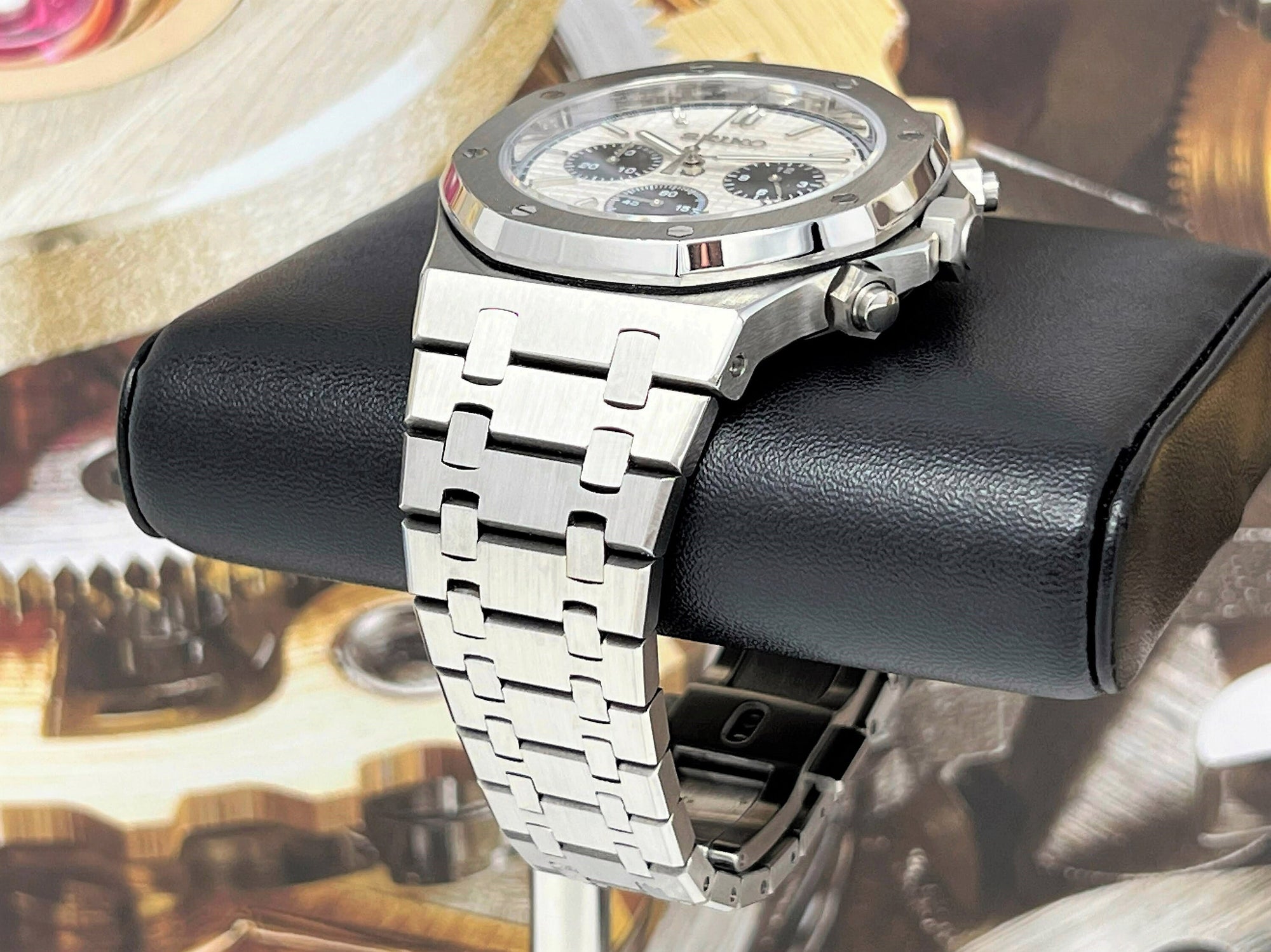 Seikoak Luxury Chronograph | Panda Dial on Stainless Steel | Sport Watch 42mm | Royal | Oak | Waffle Dial | VK63 Wristwatch | Men's Watch