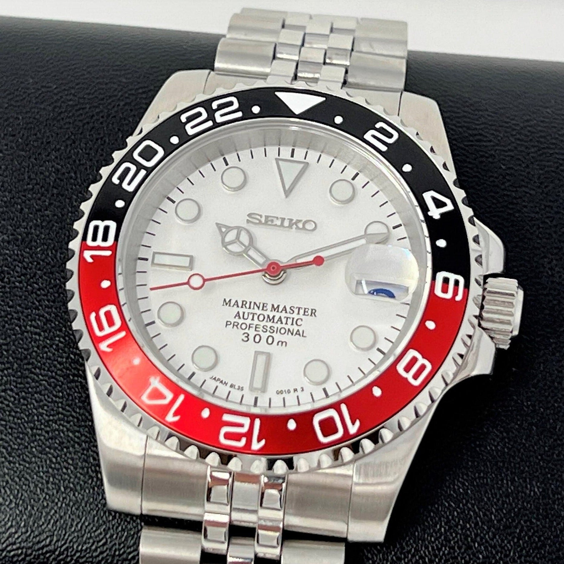 Custom Polar White Coke GMT | Stainless Steel Sport Watch | Sapphire Crystal on Jub Bracelet | Mod | Watch Mod | Custom Watch