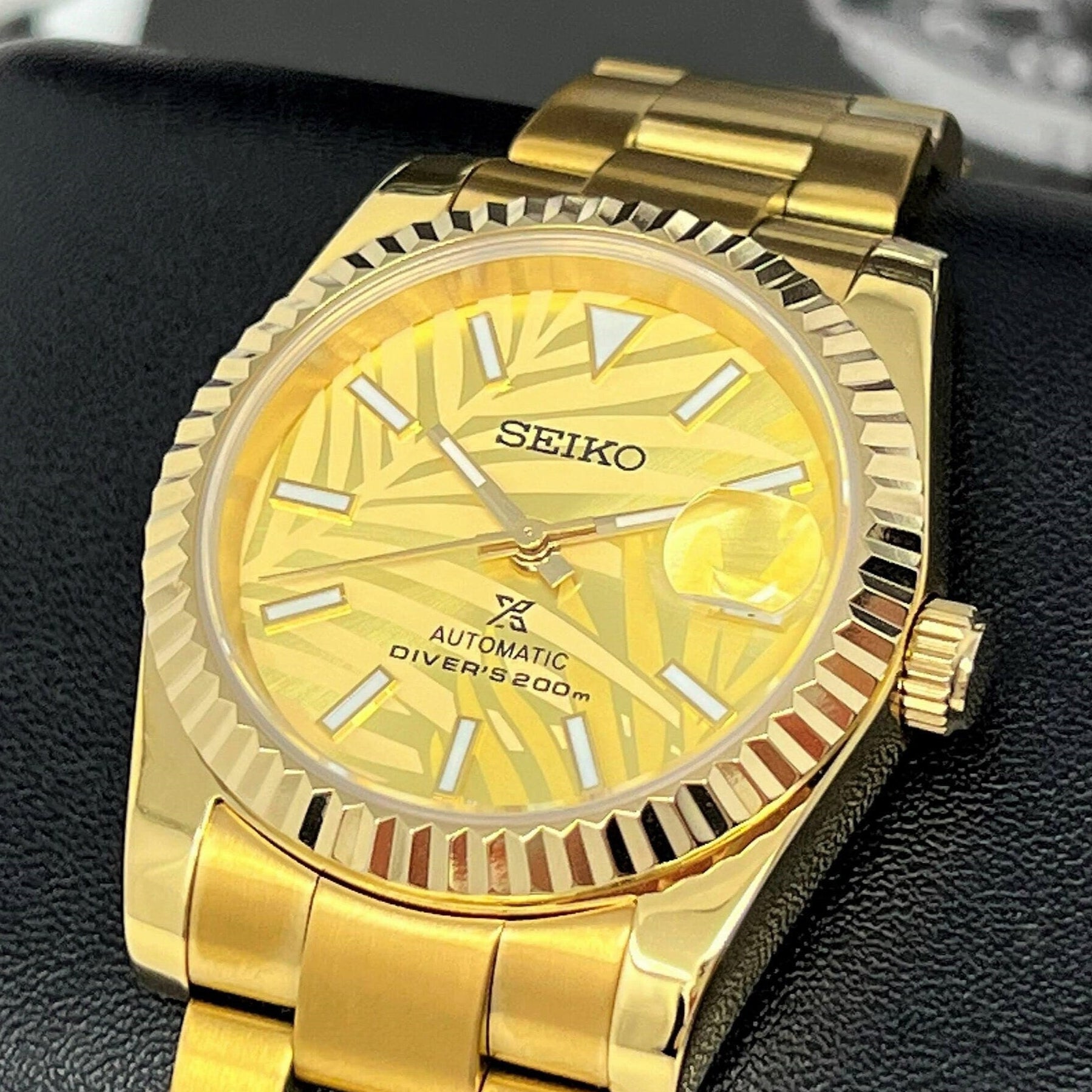 Palm Gold on Gold Datejust | 36mm | Fluted Bezel | Jub | Date | NH35 | Mod | Watch Mod | Custom Watch