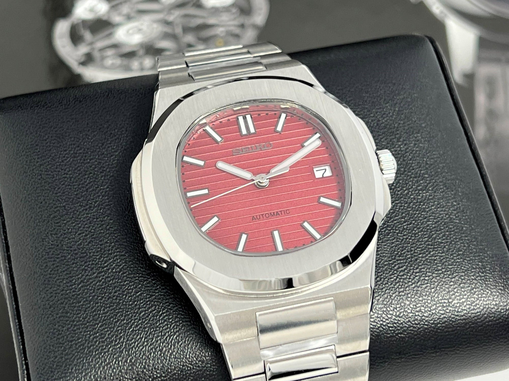 Seikonaut NEW 2023 Red Edition Stainless Steel | Modern Automatic Dress Sport Watch Sapphire Crystal | Seiko Mod | Watch Mod | Custom Watch