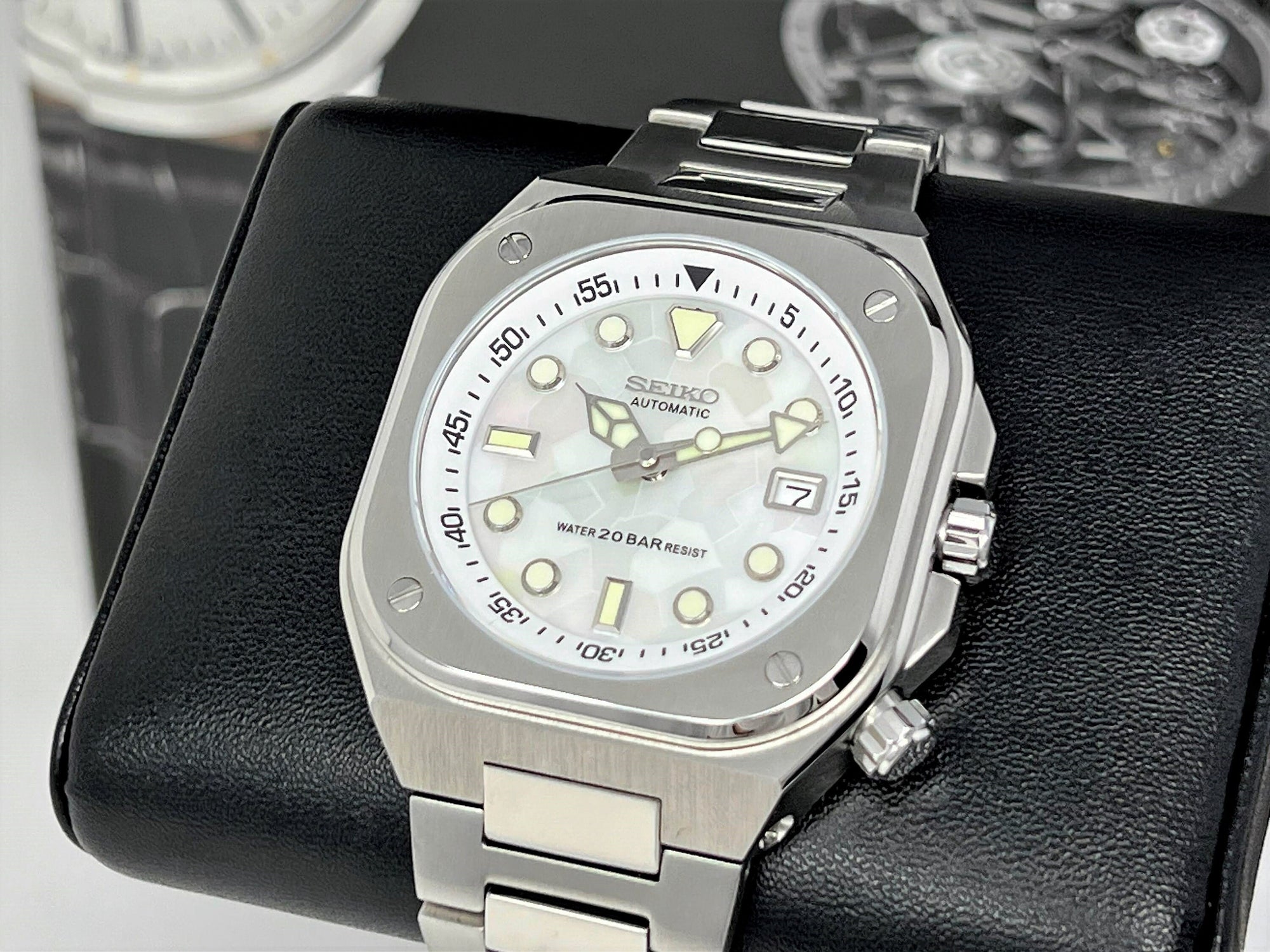 Seiko Modern Square Watch - Luxury Geometric Shell | Stainless Steel | Sapphire Crystal | Premium Luxury Wristwatch | Watch Mod | Custom