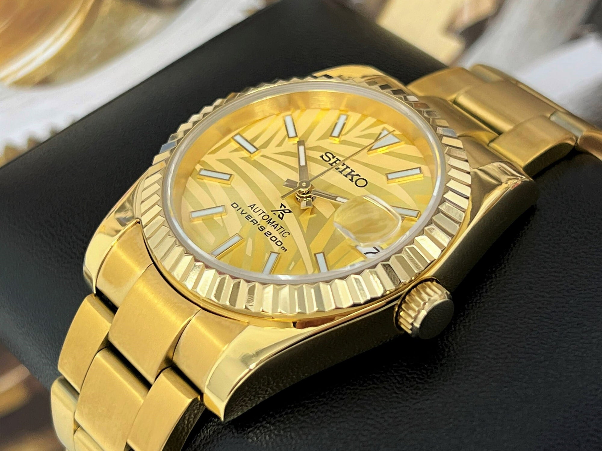Seiko Palm Gold on Gold Datejust | 36mm | Fluted Bezel | Jubilee | Date | NH35 | Seiko Mod | Watch Mod | Custom Watch