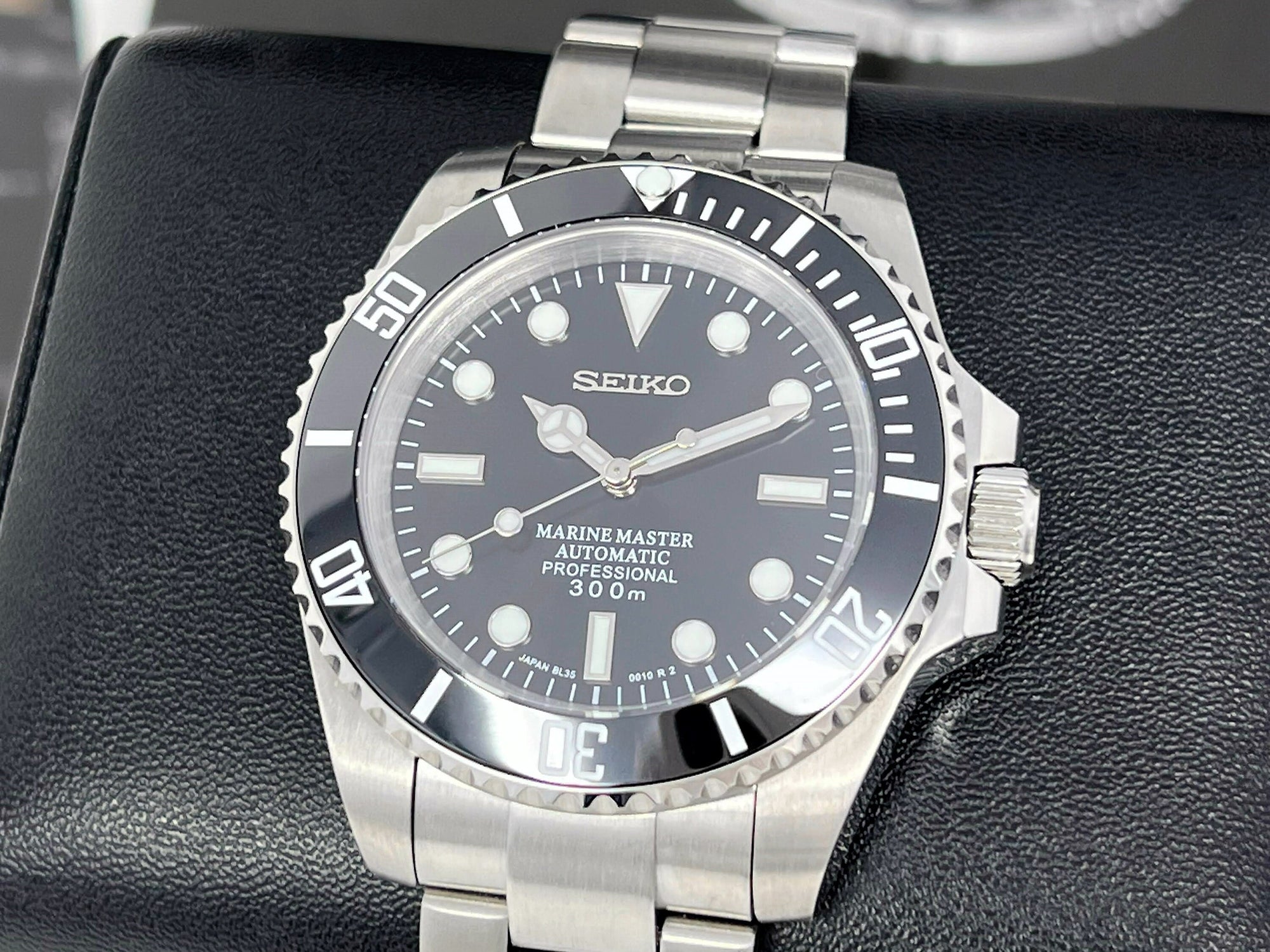 Seiko Submariner No Date Black | Stainless Steel | Sapphire Crystal | Oyster Steel Bracelet | Ceramic Bezel Seiko Mod | Watch Mod | Sub NH35