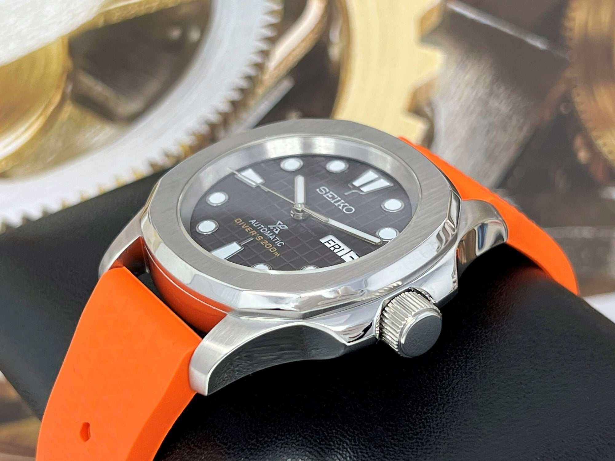 Seikonaut Orange Modern Diver - Seiko Mod | Seiko Turtle Dial | NH36 Day Date Automatic | Rubber Dive Watch | Sport Watch | Men's Watch