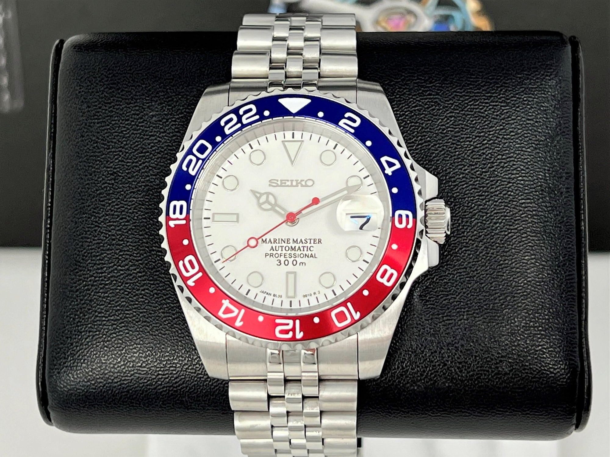 Seiko Polar White Pepsi GMT | Stainless Steel Sport Watch | Sapphire Crystal on Jubilee Bracelet | Seiko Mod | Watch Mod | Custom Watch