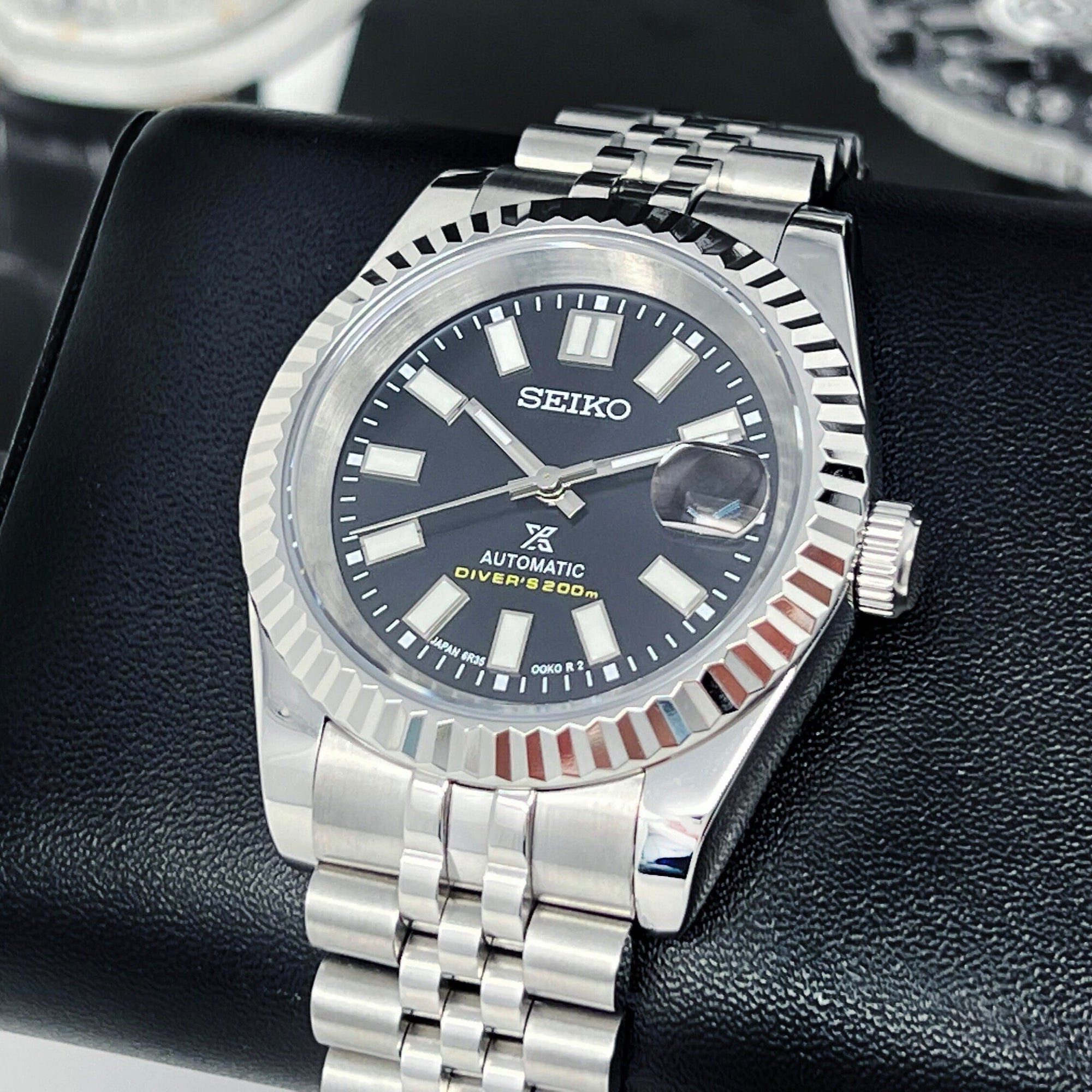 Seiko Luxury Black Datejust 39mm | Fluted Bezel | Jubilee | Date | NH35 | Seiko Mod | Watch Mod | Custom Watch | Prospex | DJ39 | Automatic