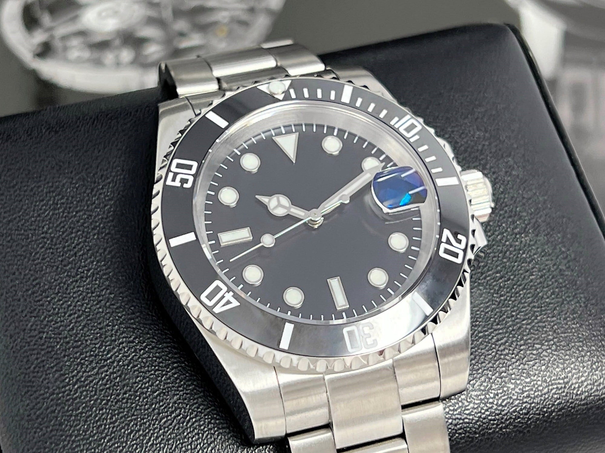 Custom Submariner Black | Stainless Steel | Sapphire | Oyster Bracelet | Ceramic Bezel Seiko Mod | Watch Mod | with Seiko NH35 Movement