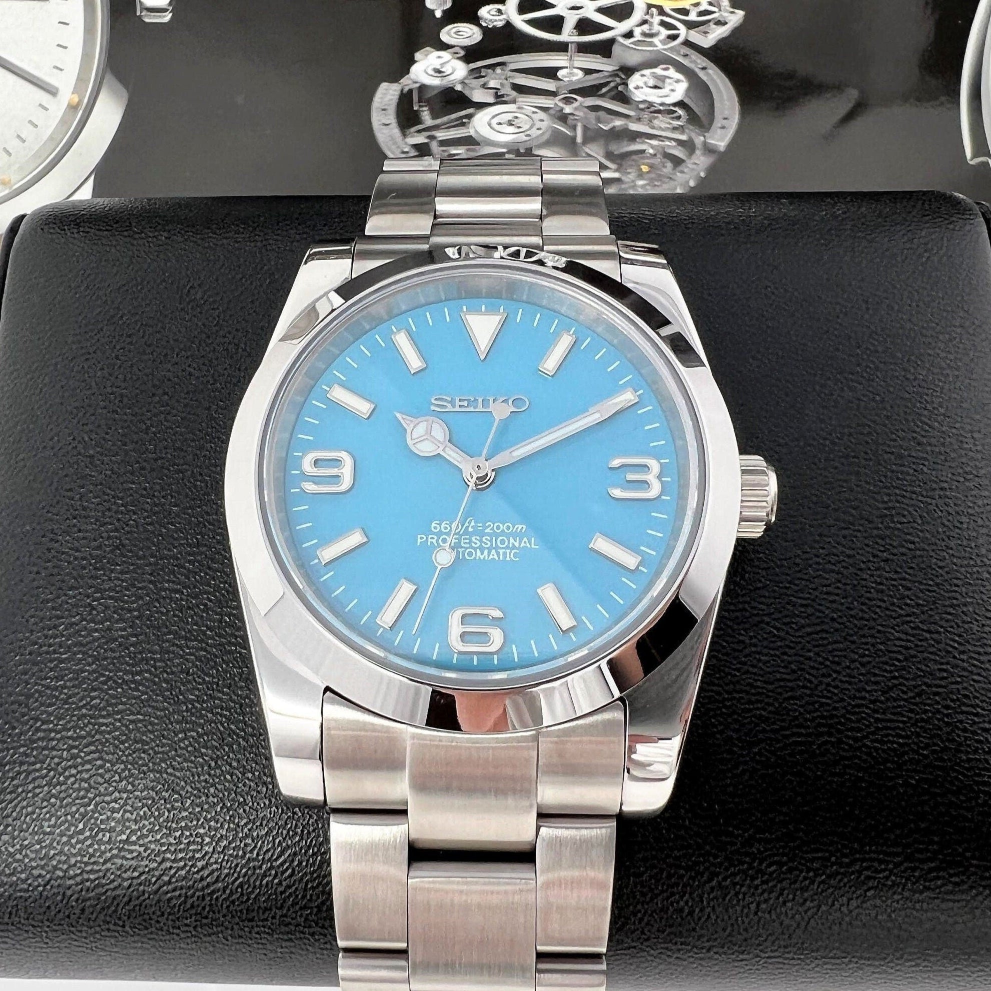 Seiko Explorer 36mm - Rare Tiffany Sky Blue - Stainless Steel - Automatic Watch - Custom Build - Ready to Ship!