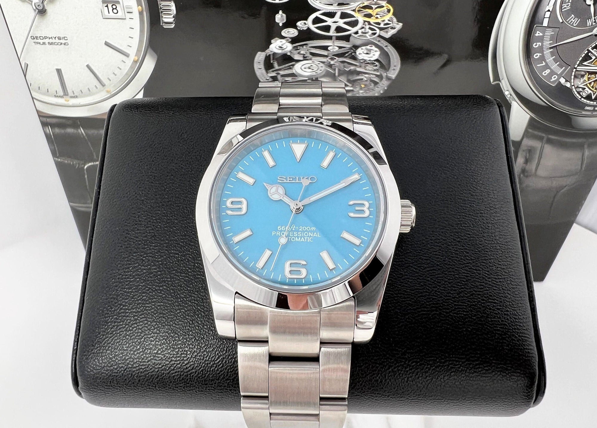 Seiko Explorer 36mm - Rare Tiffany Sky Blue - Stainless Steel - Automatic Watch - Custom Build - Ready to Ship!