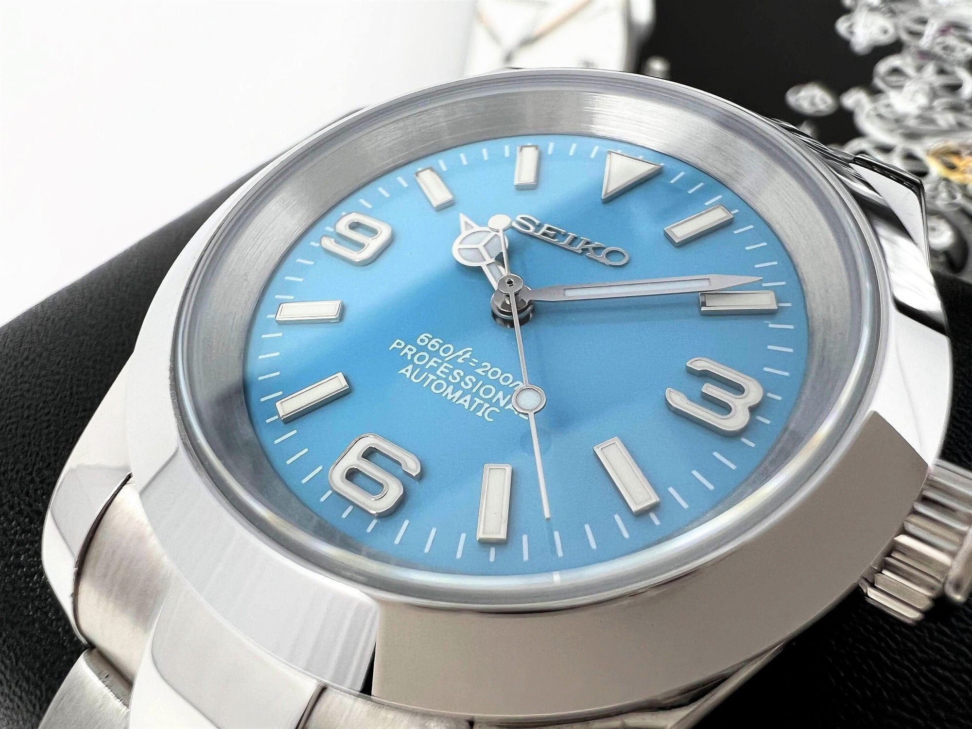 Seiko Explorer 39mm - Rare Tiffany Sky Blue - Stainless Steel - Automatic Watch - Custom Build - Ready to Ship!