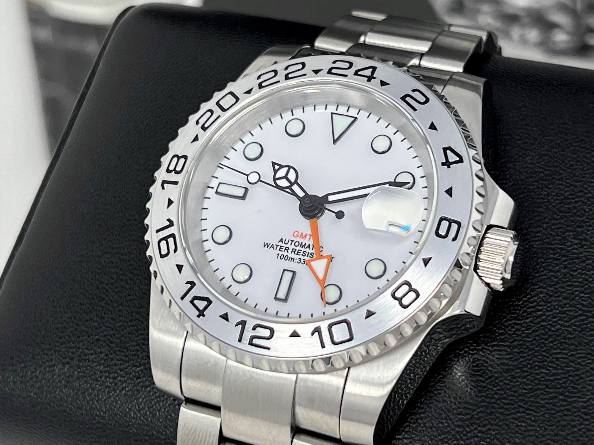 Custom Explorer II Watch | 4 Hand GMT | Polar White 40mm | Stainless Steel Sports Watch | White Dial | with Seiko NH34 Automatic Movement