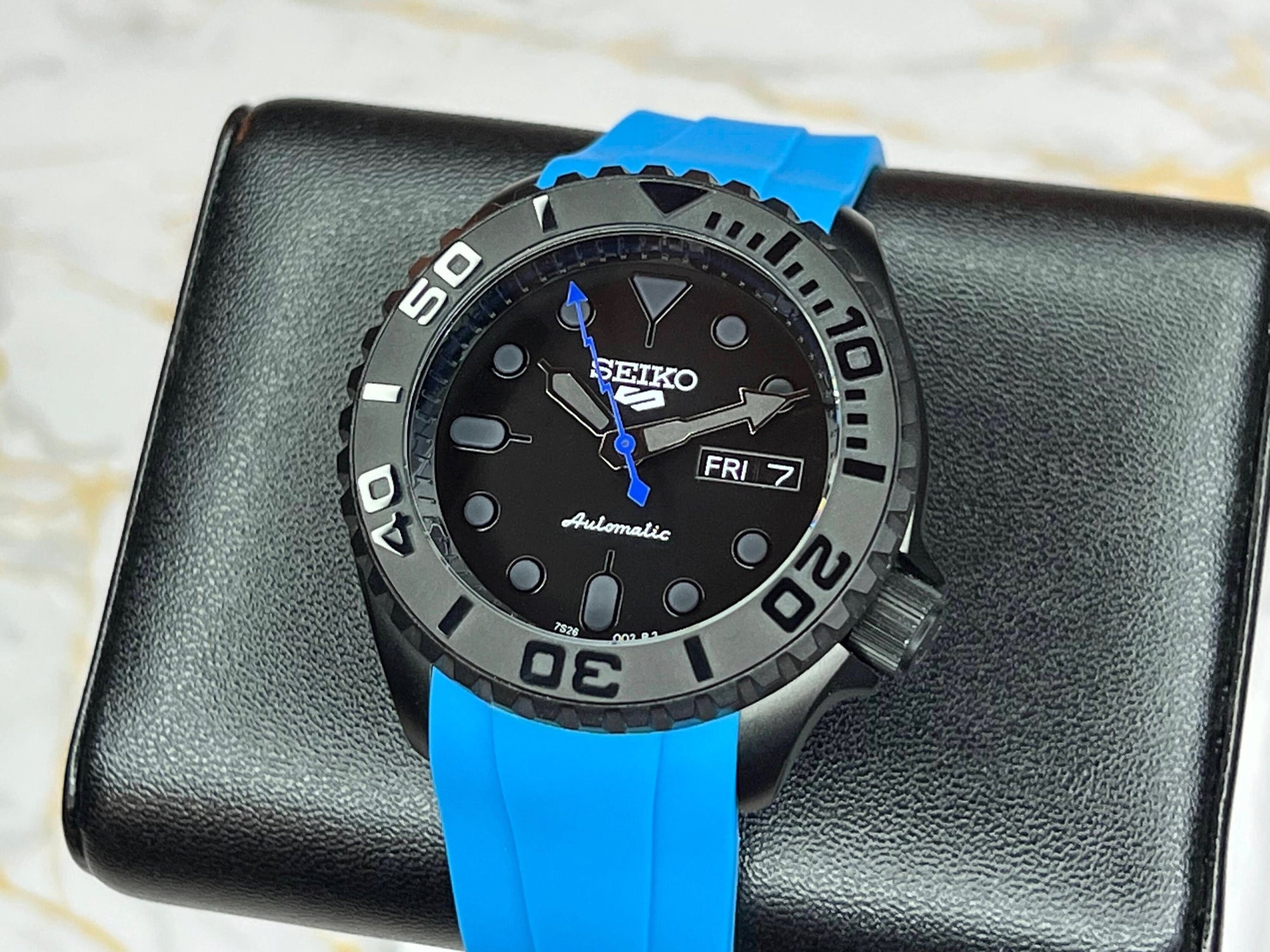 Custom Stealth Blackout Yachtmaster | SKX007 | Men's Watch | Dive Watch | Blue Rubber | Seiko Mod | 100M | Custom Mod | Watch Mod | Diver
