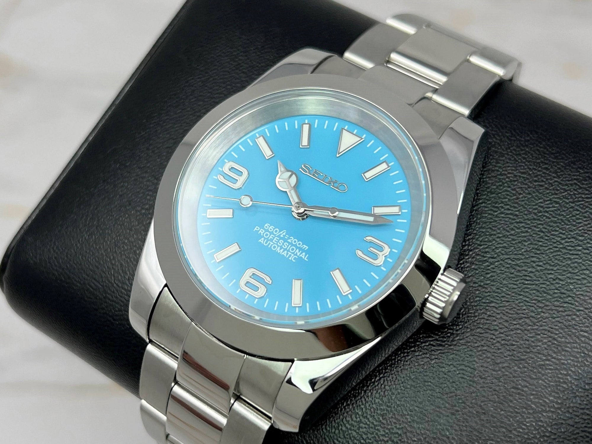 Seiko Explorer 39mm - Rare Tiffany Sky Blue - Stainless Steel - Automatic Watch - Custom Build - Ready to Ship!