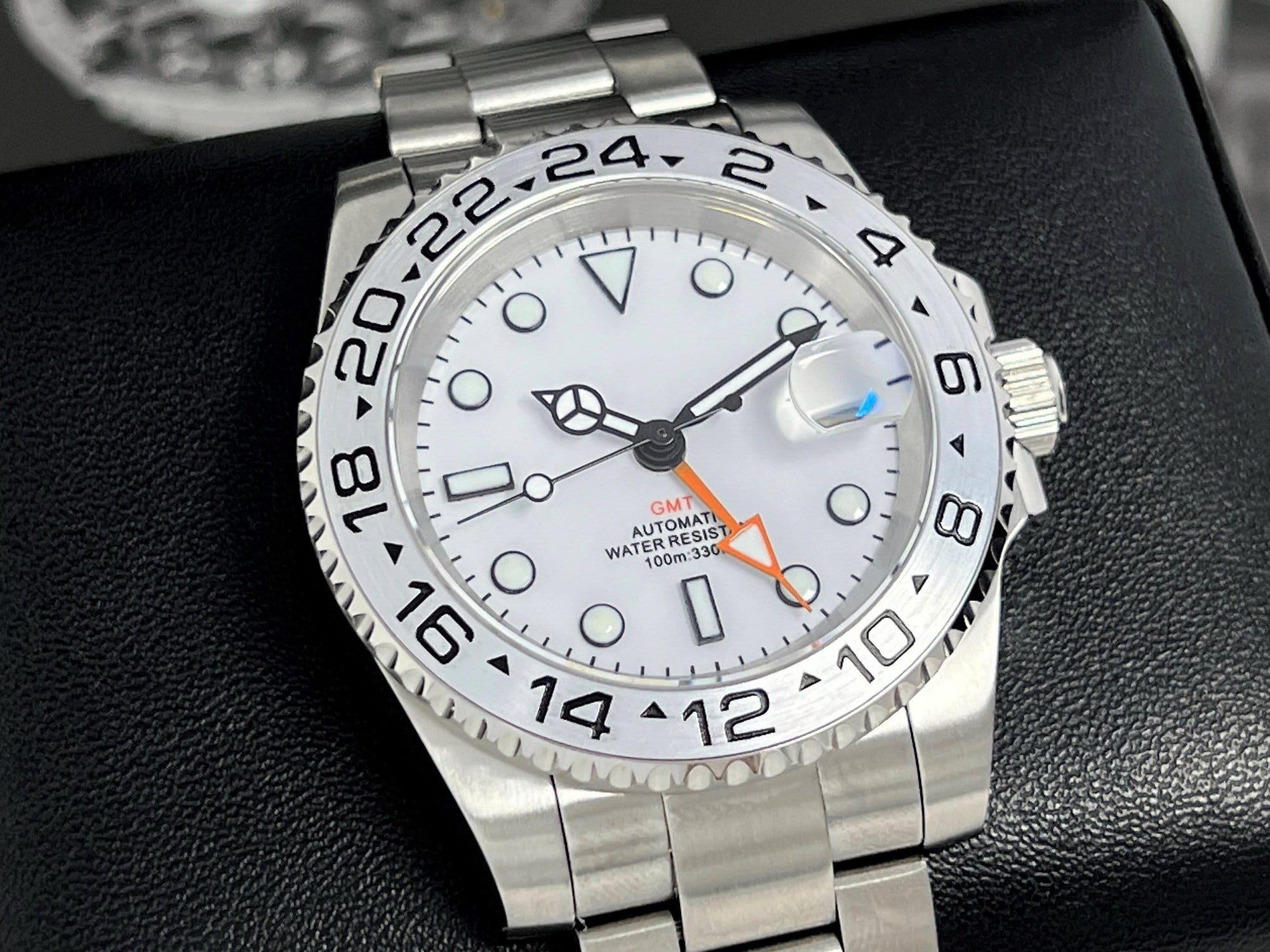 Custom Explorer II Watch | 4 Hand GMT | Polar White 40mm | Stainless Steel Sports Watch | White Dial | with Seiko NH34 Automatic Movement