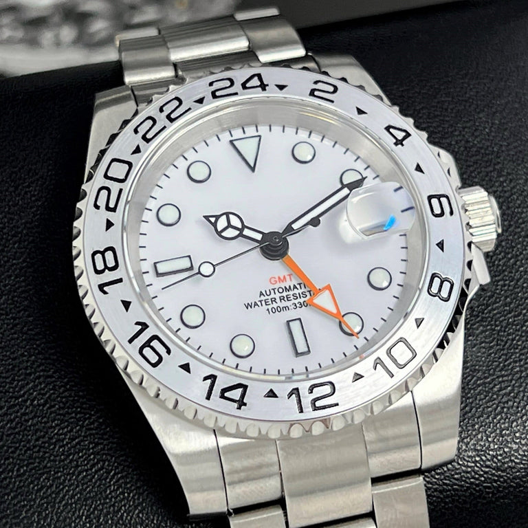 Seiko Explorer II GMT Watch | Polar White NH34 Stainless Steel | GMT