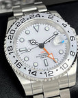 Custom Explorer II Watch | 4 Hand GMT | Polar White 40mm | Stainless Steel Sports Watch | White Dial | with Seiko NH34 Automatic Movement