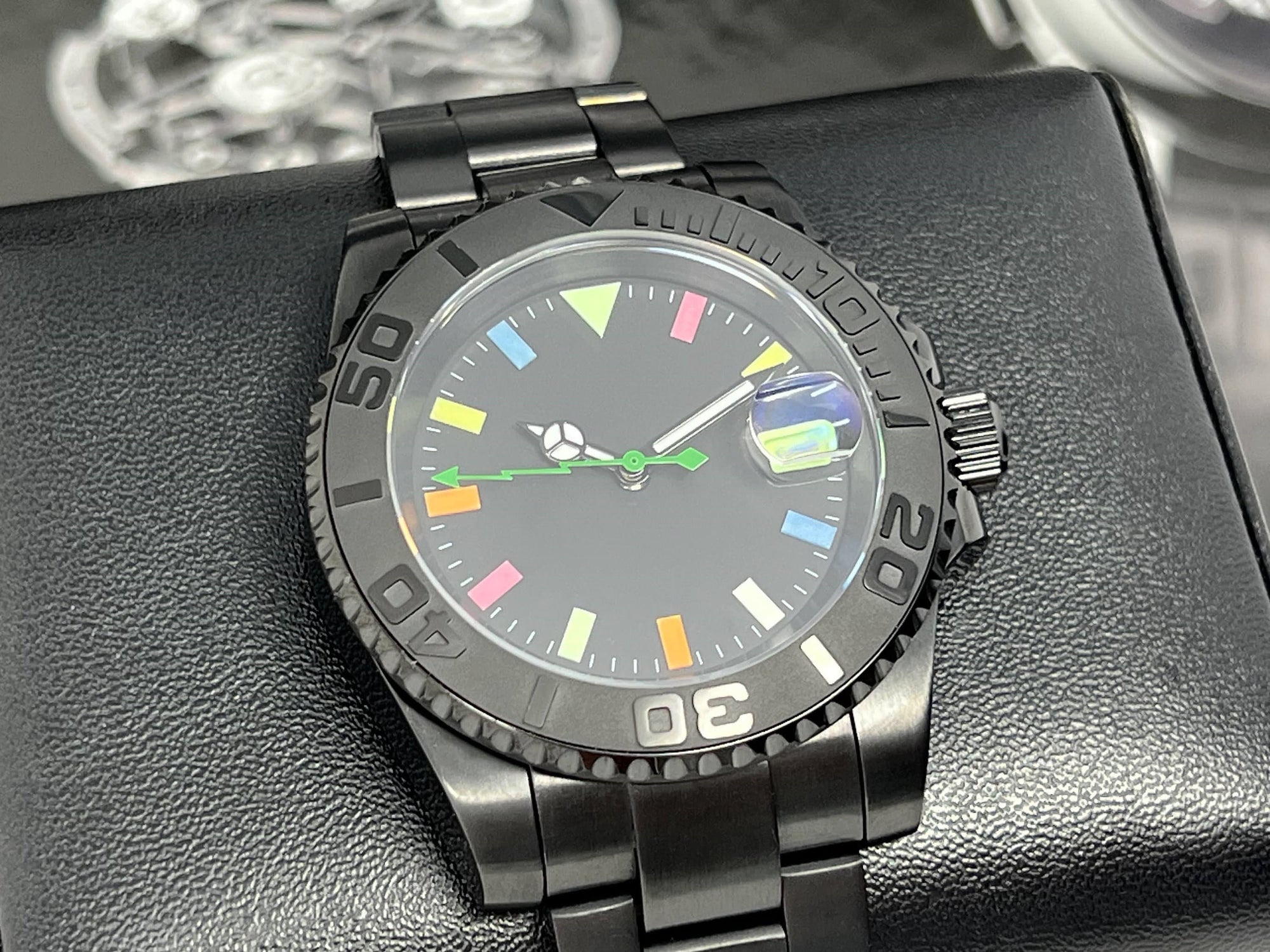 Blacked Out & Neon Glow Luxury Watch | Seiko Mod | Sapphire Crystal, Colorful Dial, Color, Watch Mod, Unique Watch, Mod Watch, Blank Dial
