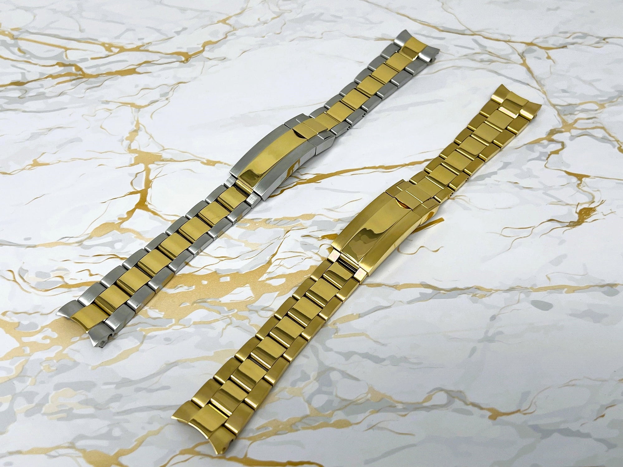 Yellow Gold and Two Tone Watch Strap | Stainless Steel | 20mm | Watch Band | Easy Glide | Quick Adjust Clasp | 904L | Watch Strap | Band