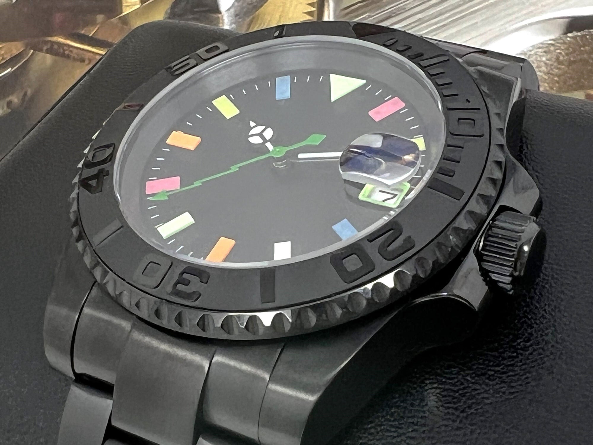 Blacked Out & Neon Glow Luxury Watch | Seiko Mod | Sapphire Crystal, Colorful Dial, Color, Watch Mod, Unique Watch, Mod Watch, Blank Dial